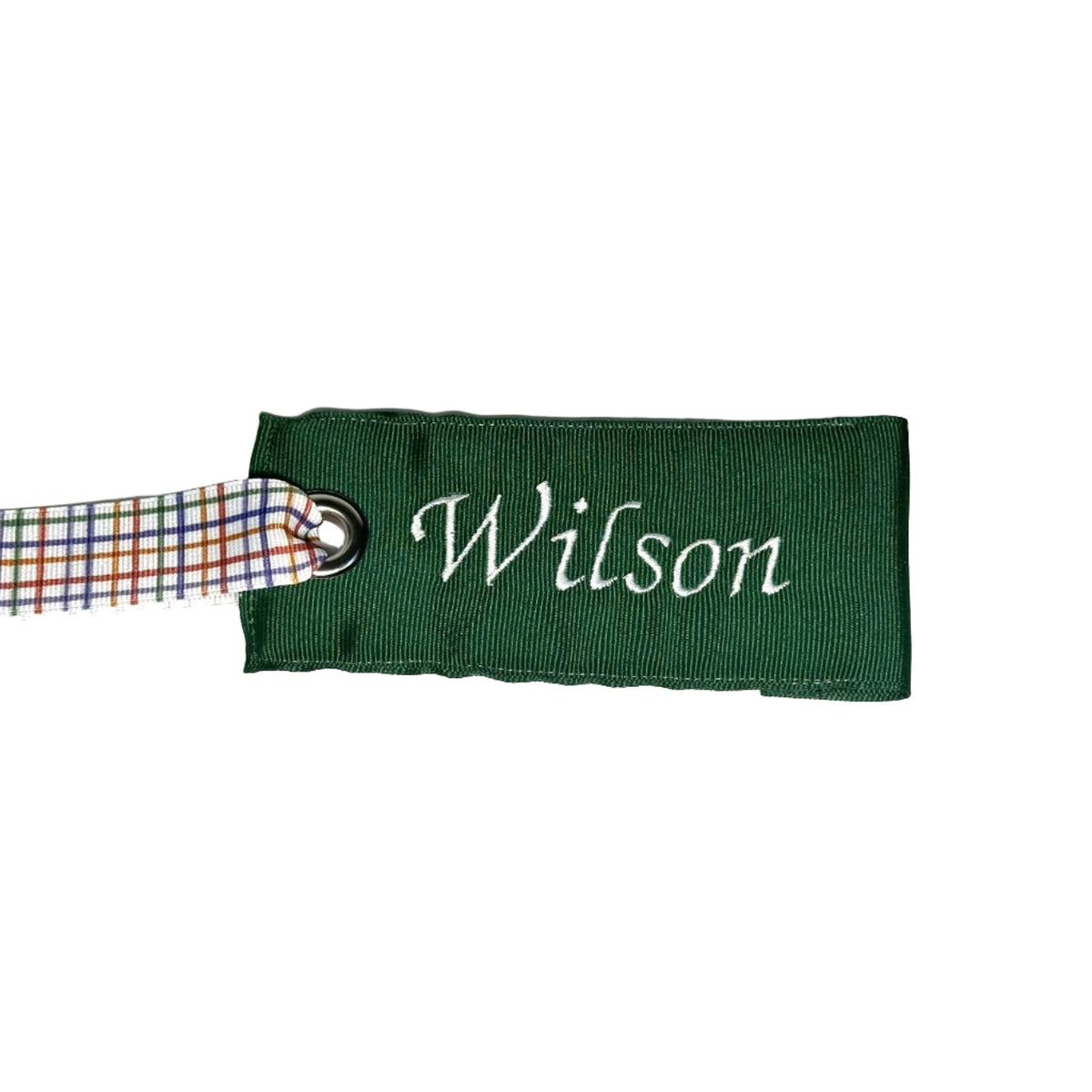 Hunter Green Luggage Tag - multicolor plaid ribbon handle