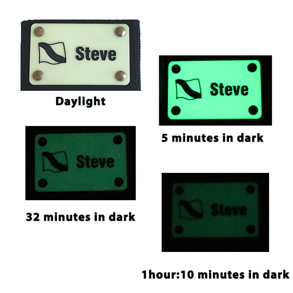 stages of scuba bcd tag glow in the dark brightness decay