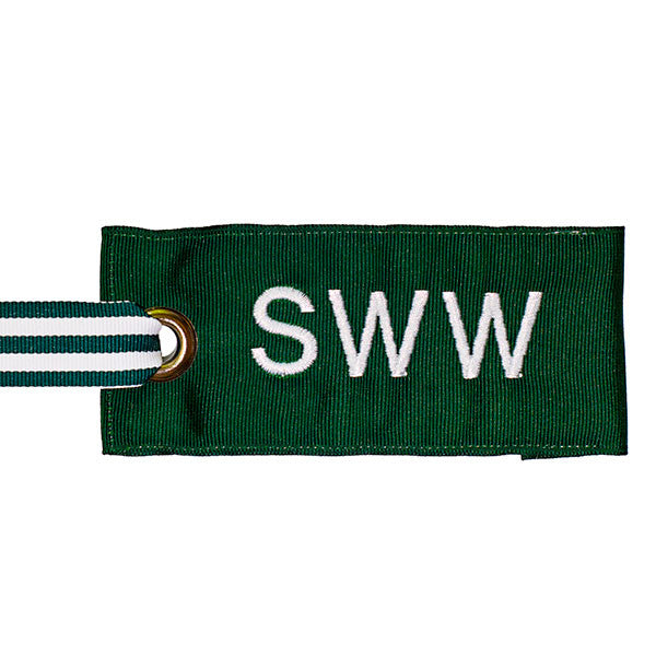 Personalized Hunter Green Luggage Tag White Text