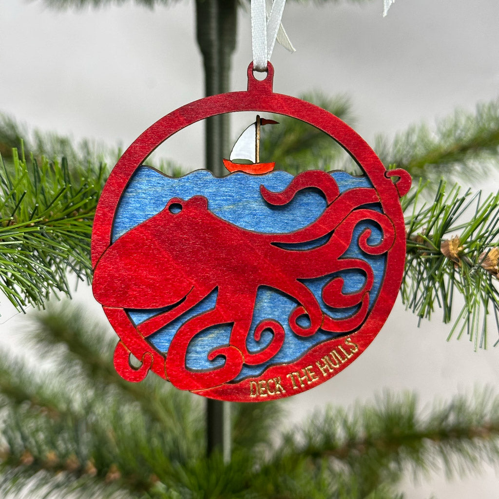 Octopus Wooden Christmas Ornament