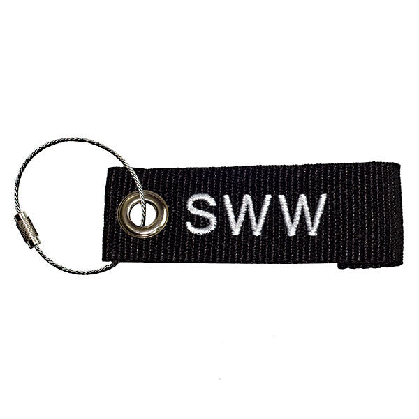 black mini extreme luggage tag custom white text