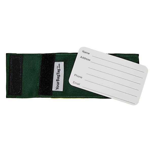 Hunter Green leather luggage tag with gold imprint & buckles (PRINCESS)  style