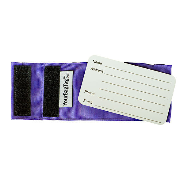 Back of light purple tag showing address card insert