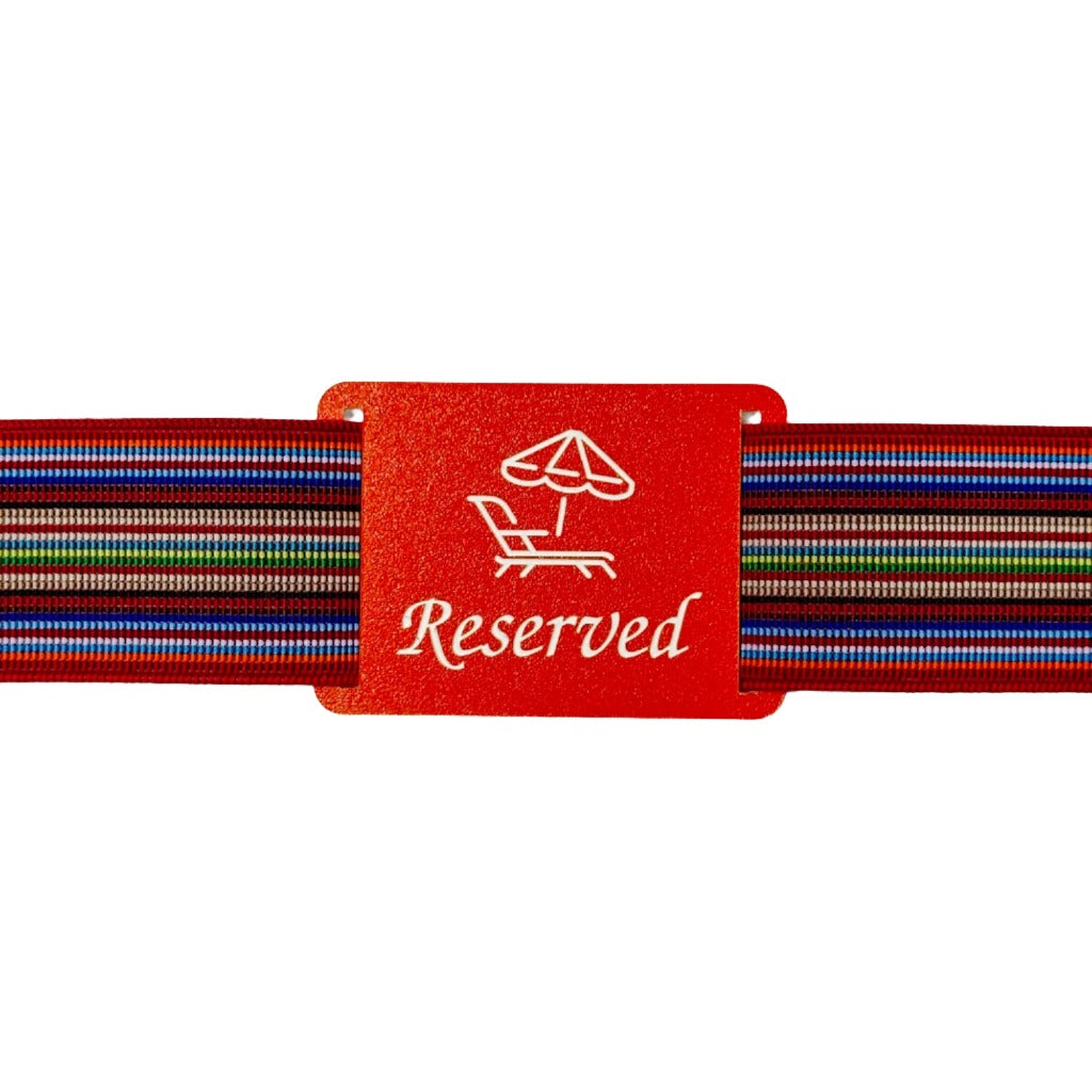 personalized towel band with red-white reserved name plate