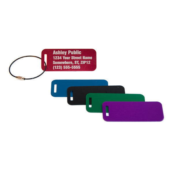 Metal Luggage Tag Laser Engraved Red Blue Black Green Purple
