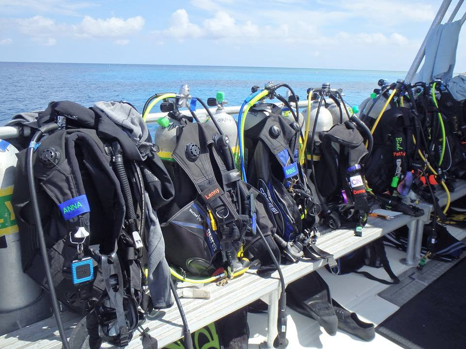 Custom Scuba BCD Name Tags on Dive Boat