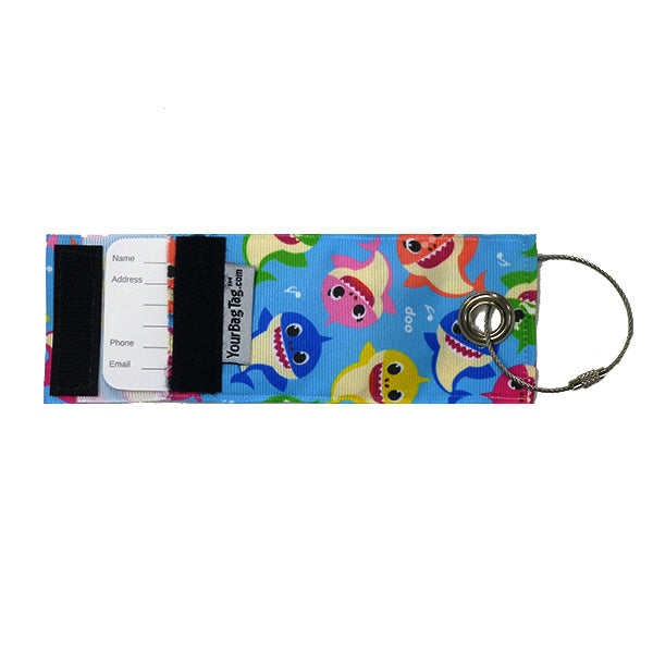 Fabric Luggage Tag - bright blue - shark characters