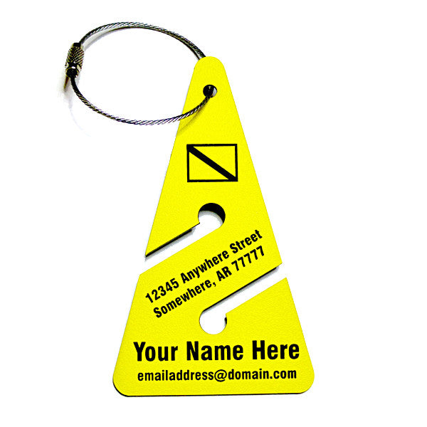 Yellow Luggage Tag in Scuba Cave Diving Arrow Shape