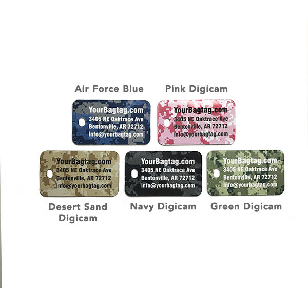 carry on luggage tag with camouflage print laser engraved