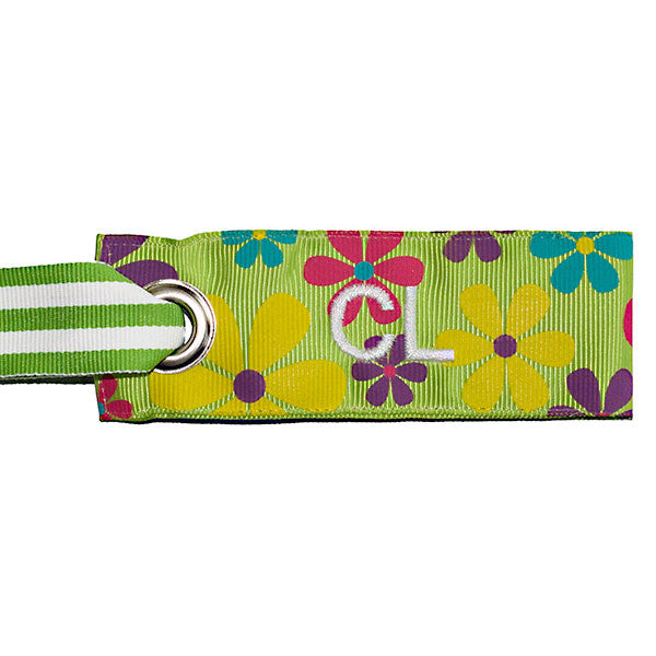 Mini luggage tag flower print custom white text