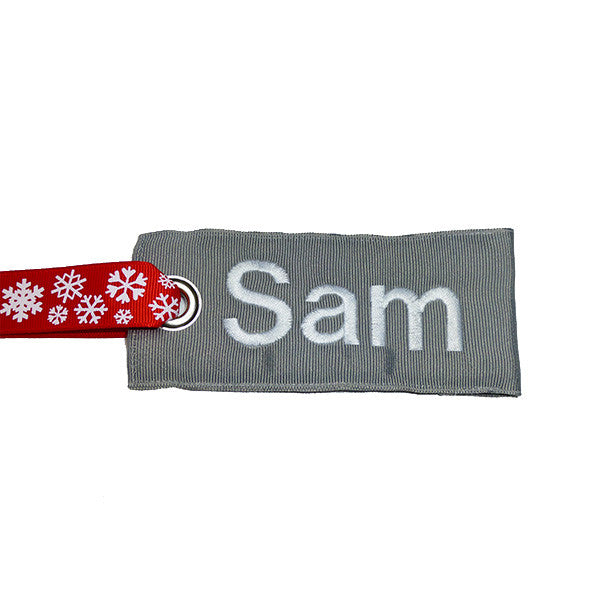 Silver-White Fabric Luggage Tag with Snowflake Handle