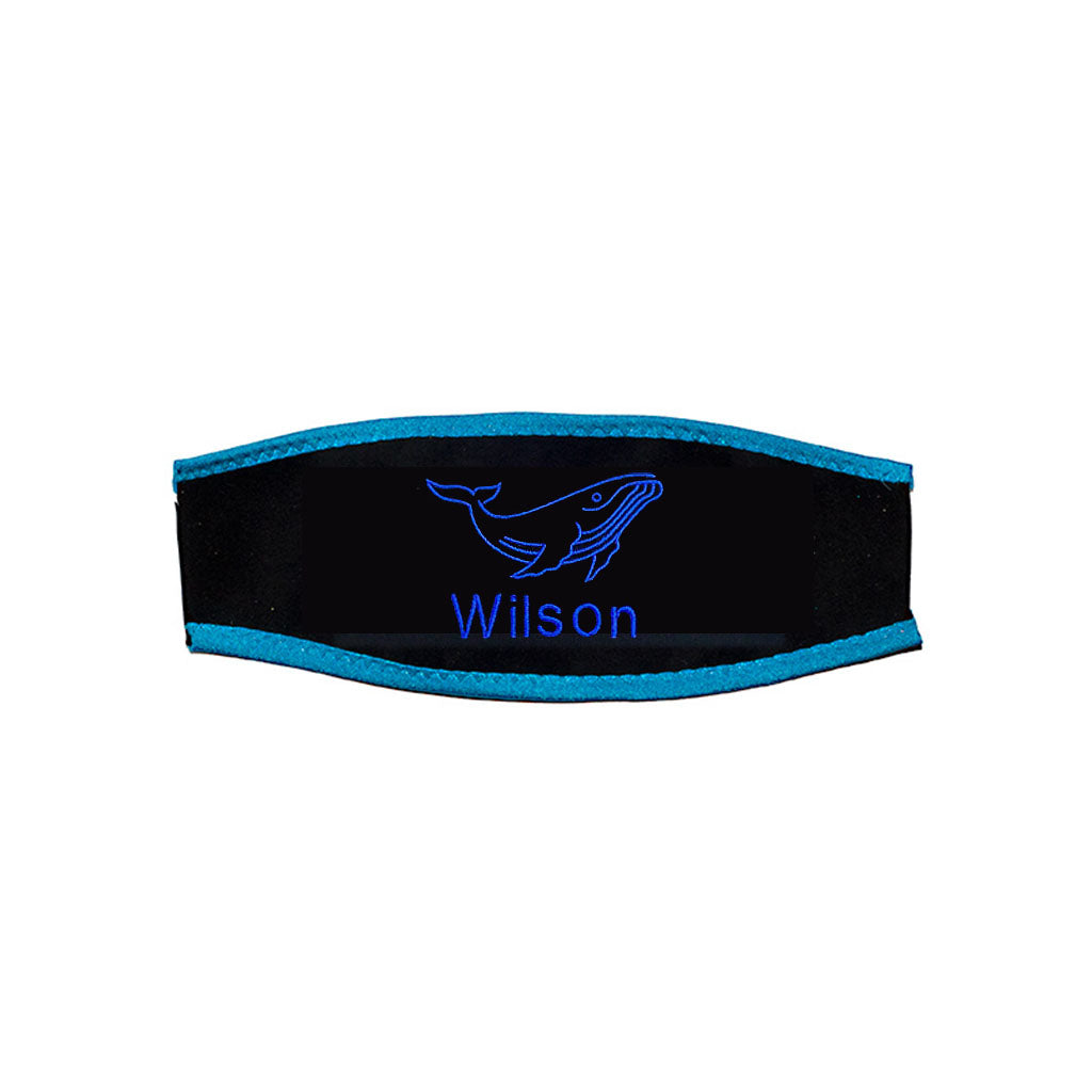 SCUBA mask strap cover - humpback whale design - blue