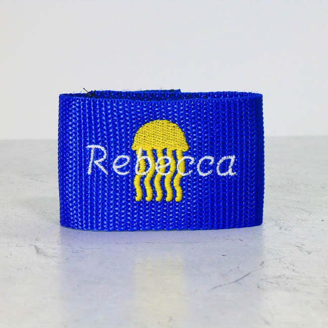 Custom Personalized Scuba BCD Name Tag Blue with Yellow Jellyfish