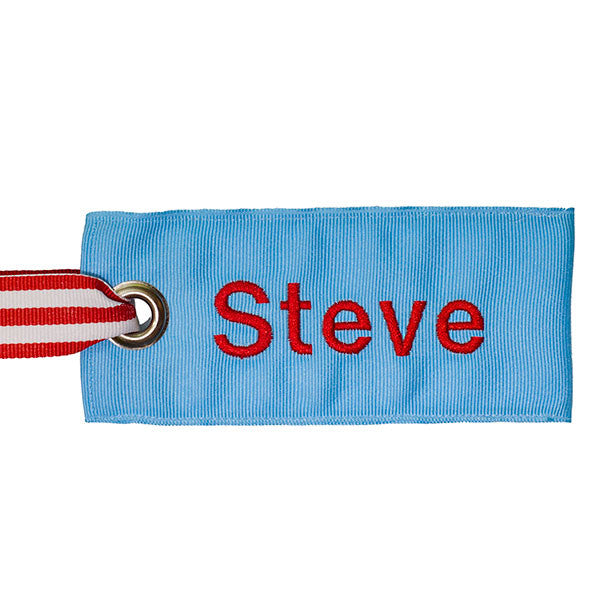 YourBagTag Light Blue Luggage Bag Tag - Red Text