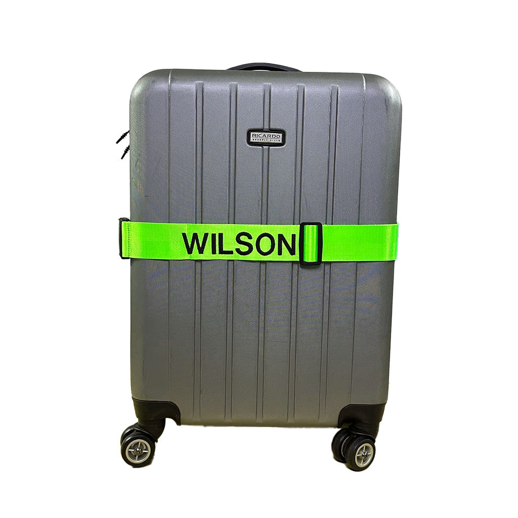 personalized neon green luggage strap