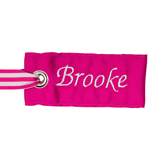 personalized pink bag tag from YourBagTag