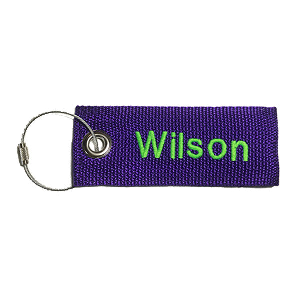 Purple Extreme Luggage tag Neon Green Lettering Embroidered