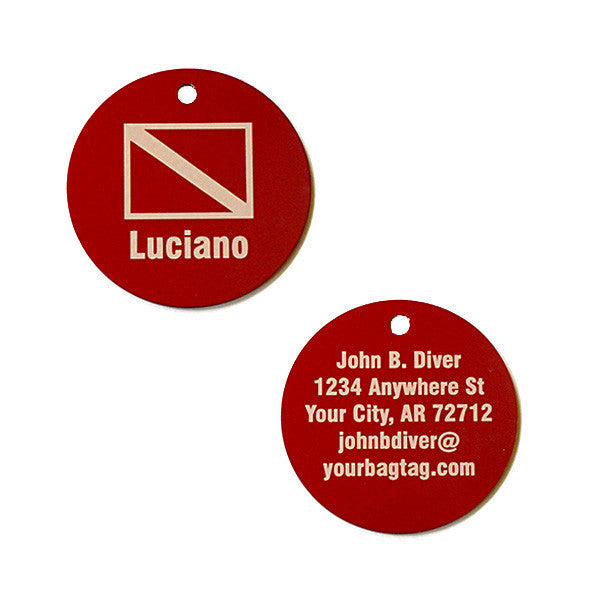 engraved red aluminum 2 inch scuba equipment tags