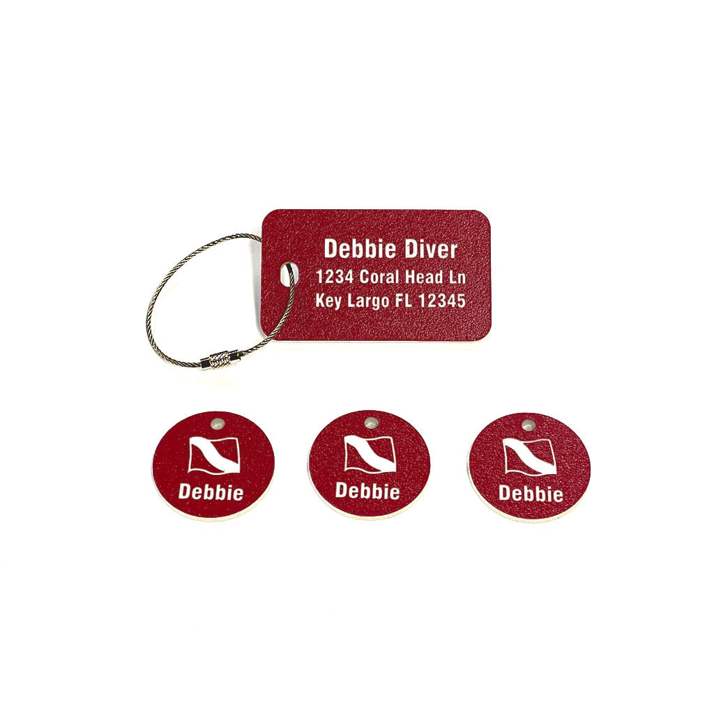 Scuba Equipment Tag Combo Pack - Red with Scuba Flag Graphic