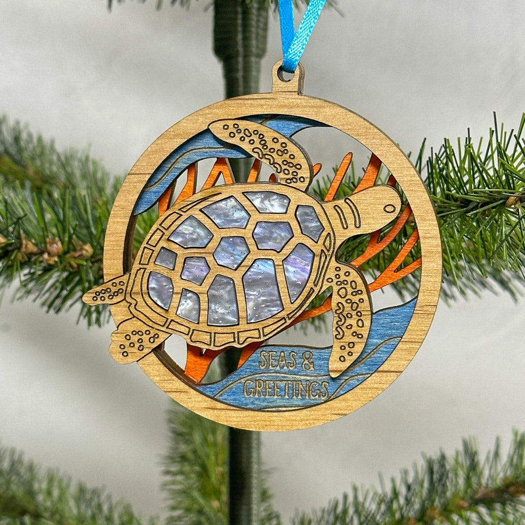 Sea Turtle Wooden Christmas Ornament