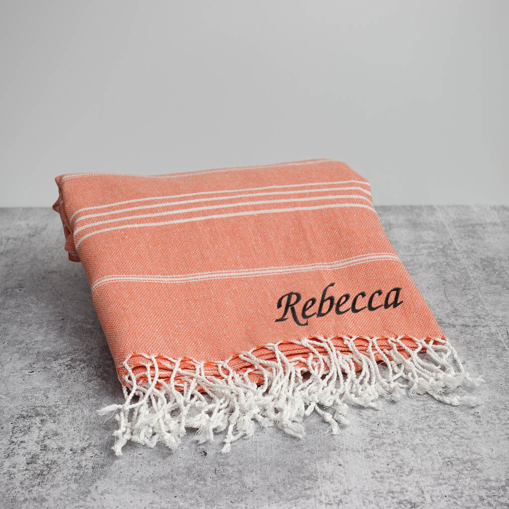 Orange Turkish Beach Towel - embroidered name