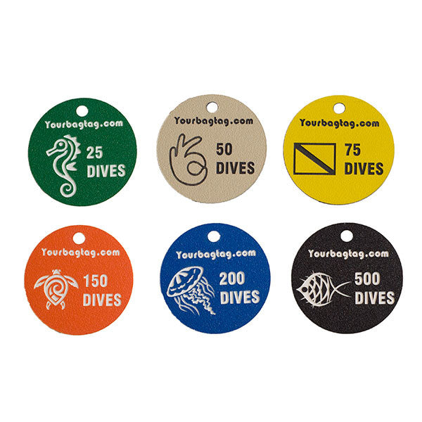 scuba experience tags showing colors - sea creature graphics