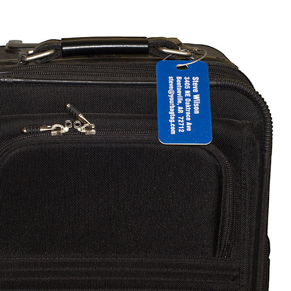 Blue custom luggage tag from YourBagTag